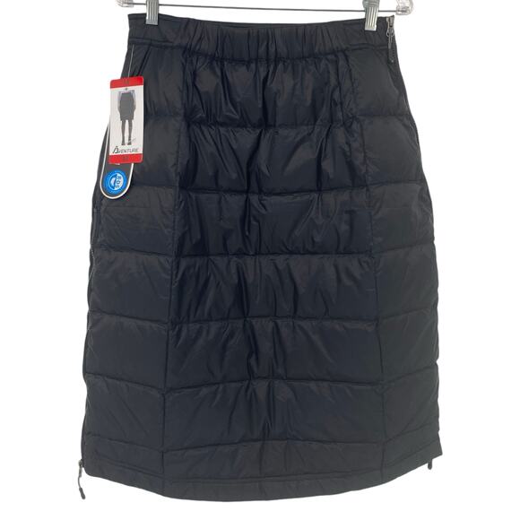 SOLD - NWT AVENTURE Quilted Down Puffer Skirt Knee Length Black Medium Winter - Picture 3 of 6